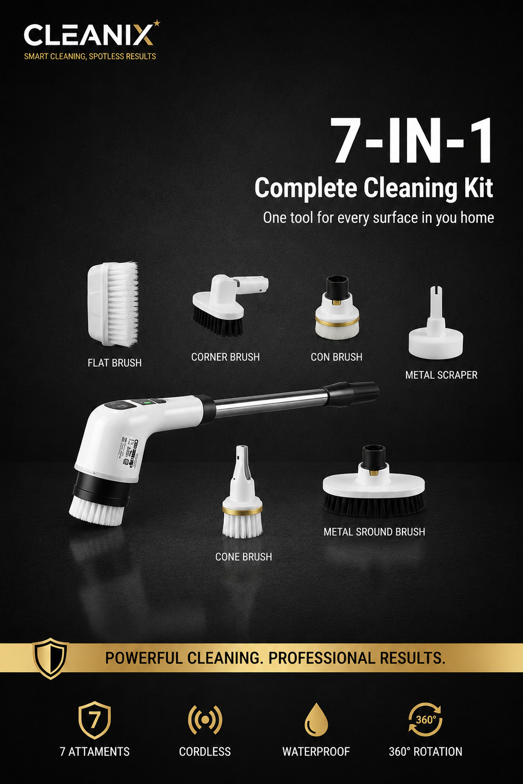 Cleanix™ Electric Scrub Brush - 7-in-1 Power Cleaner